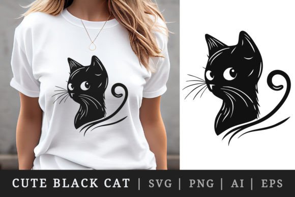 Cute Black Cat T-shirt Sublimation Print