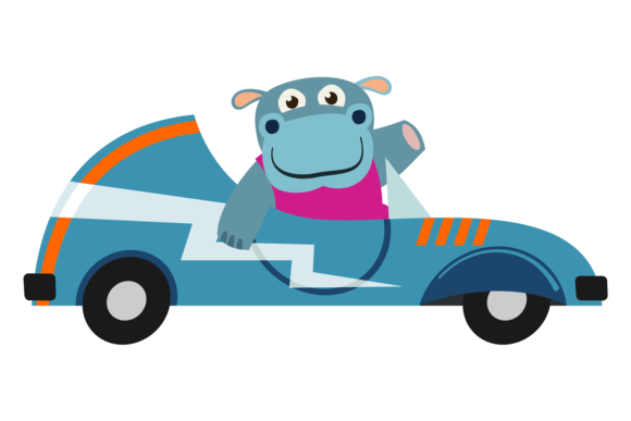 Funny Hippo Riding Car: A Playful Design for Lighthearted Embroidery Projects
